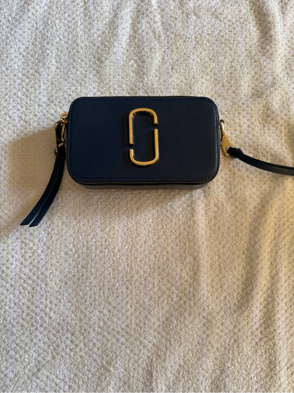 Marc Jacobs Black Saffiano Camera Crossbody with Gold Hardware